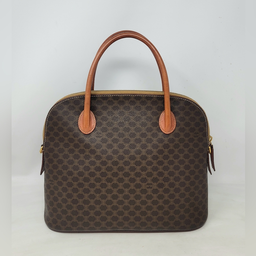 Celine Bolide Triomphe Canvas Brown Leather Medium Tote Bag Vintage Authentic